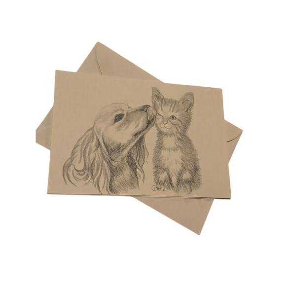 Ann Adams Lot 4 Dog Cat & Birds Art Cards 2 Postcards 2 Notecards w/ Envelopes - Picture 4 of 8